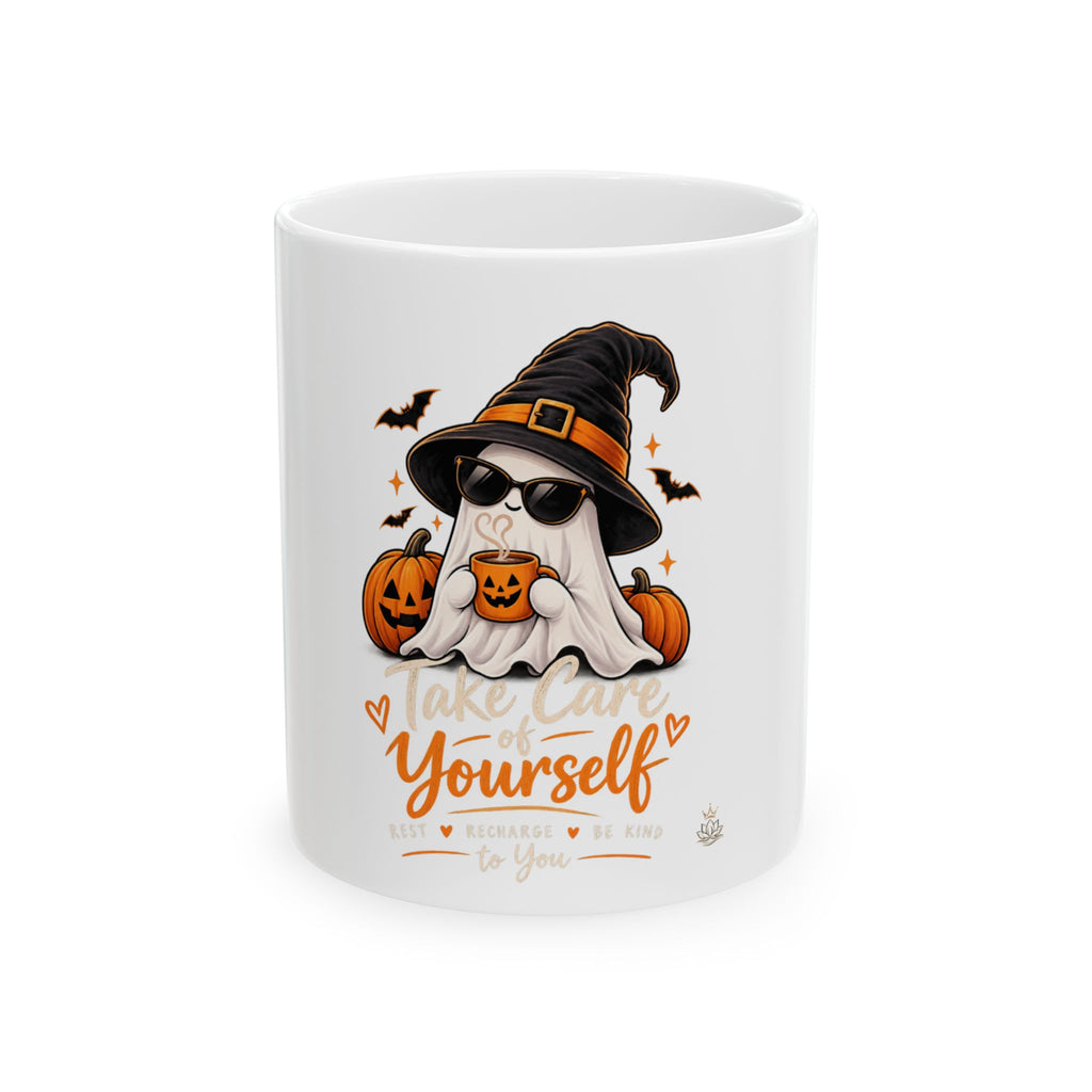 Halloween Ghost Mug – "Take Care Yourself" Cute Witch Ghost Coffee Cup (11oz, 15oz)